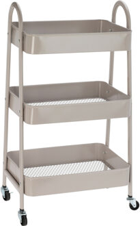 Storage Solutions Keukentrolley/plateau kast - beige - metaal - 79 x 44 x 32 cm - 3 niveaus - draadmanden