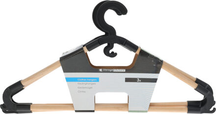 Storage Solutions Kledinghangers met broekstang - 3x - hout - zwart - 43 x 20 cm