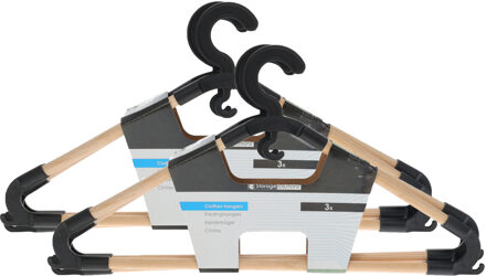 Storage Solutions Kledinghangers met broekstang - 6x - hout - zwart - 43 x 20 cm