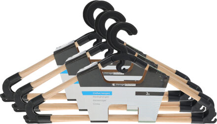 Storage Solutions Kledinghangers met broekstang - 9x - hout - zwart - 43 x 20 cm
