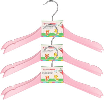 Storage Solutions kledinghangers voor kinderen - 12x stuks - hout - Klerenhangers - roze