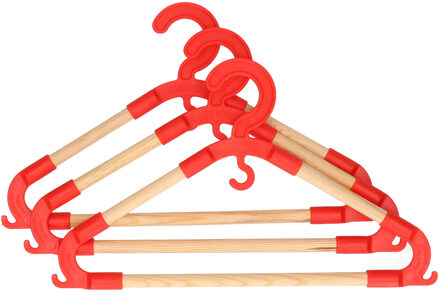 Storage Solutions kledinghangers voor kinderen - 3x - kunststof/hout - rood - Sterke kwaliteit - Kledinghangers