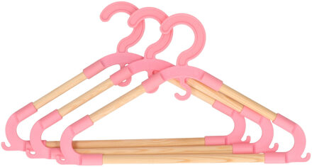 Storage Solutions kledinghangers voor kinderen - 3x - kunststof/hout - roze - Sterke kwaliteit - Kledinghangers
