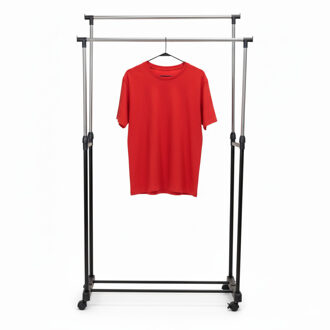 Storage Solutions Kledingrek - op wieltjes - dubbele stang - verstelbaar - 160 cm - metaal