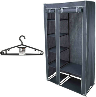 Storage Solutions Mobiele kledingkast/garderobekast incl 10x hangers - opvouwbaar - grijs - 174 cm - Campingkledingkasten