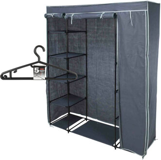 Storage Solutions Mobiele kledingkast incl 10x kledinghangers - opvouwbaar - grijs - 167 x 141 cm cm - Campingkledingkasten