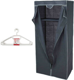 Storage Solutions Mobiele opvouwbare kledingkast grijs 75 x 160 cm met 10x kledinghangers wit