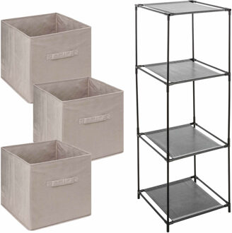 Storage Solutions Opbergkastje Smartrack met kastmanden - 3x mandjes van stof - beige - 34 x 98 cm