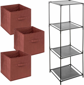 Storage Solutions Opbergkastje Smartrack met kastmanden - 3x mandjes van stof - bordeaux rood - 34 x 98 cm