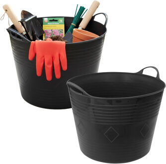Storage Solutions opbergmand - 2x - zwart - 40 l - kunststof - 42 x 40 x 35 cm - met handvatten