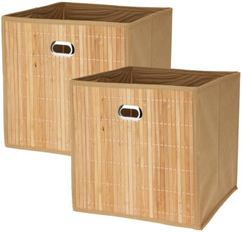 Storage Solutions Opbergmand/kastmand - 2x - naturel - bamboe/kunststof - 28 liter - 31 x 31 x 31 cm - opvouwbaar