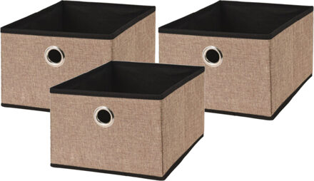 Storage Solutions Opbergmand/kastmand - 3x - bruin - karton/kunststof - 15 liter - 32 x 25 x 18 cm