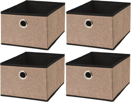 Storage Solutions Opbergmand/kastmand - 4x - bruin - karton/kunststof - 15 liter - 32 x 25 x 18 cm