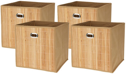 Storage Solutions Opbergmand/kastmand - 4x - naturel - bamboe/kunststof - 28 liter - 31 x 31 x 31 cm - opvouwbaar