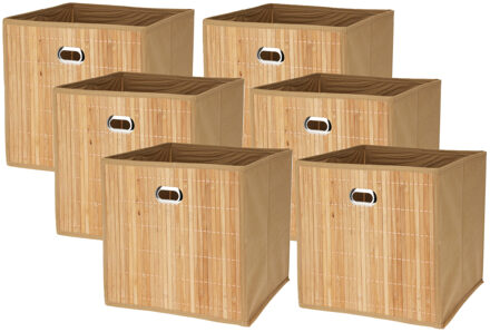 Storage Solutions Opbergmand/kastmand - 6x - naturel - bamboe/kunststof - 28 liter - 31 x 31 x 31 cm - opvouwbaar