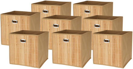 Storage Solutions Opbergmand/kastmand - 8x - naturel - bamboe/kunststof - 28 liter - 31 x 31 x 31 cm - opvouwbaar