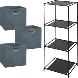 Storage Solutions Opbergrek 3-laags Smartrack - 3x mandjes polyester - grijsblauw - 34 x 104 cm