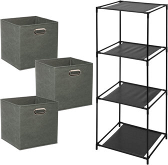 Storage Solutions Opbergrek 3-laags Smartrack - 3x mandjes polyester - grijsgroen - 34 x 104 cm