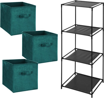 Storage Solutions Opbergrek 3-laags Smartrack - 3x mandjes polyester - petrol groen - 34 x 104 cm