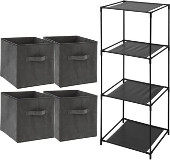 Storage Solutions Opbergrek 4-laags Smartrack - 4x mandjes polyester - donker grijs - 34 x 104 cm