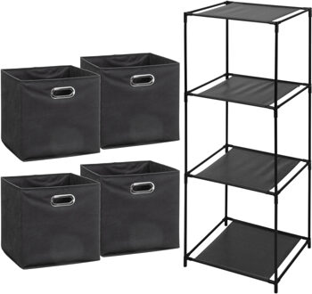 Storage Solutions Opbergrek 4-laags Smartrack - 4x mandjes polyester - donker grijs - 34 x 104 cm