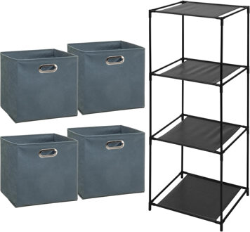 Storage Solutions Opbergrek 4-laags Smartrack - 4x mandjes polyester - grijsblauw - 34 x 104 cm