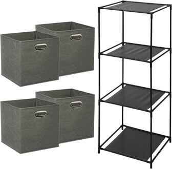 Storage Solutions Opbergrek 4-laags Smartrack - 4x mandjes polyester - grijsgroen - 34 x 104 cm