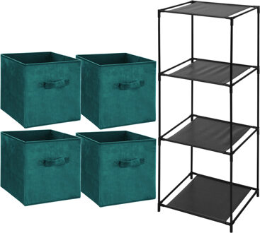 Storage Solutions Opbergrek 4-laags Smartrack - 4x mandjes polyester - petrol groen - 34 x 104 cm