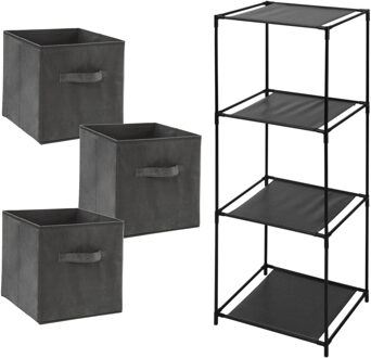 Storage Solutions Opbergrek Smartrack - met 3x mandjes stof - grijs - 34 x 104 cm - Opbergkastjes