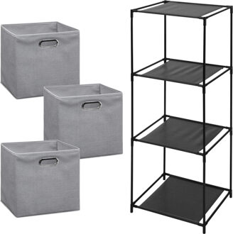 Storage Solutions Opbergrek Smartrack - met 3x mandjes stof - grijs - 34 x 104 cm - Opbergkastjes