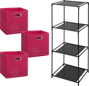 Storage Solutions Opbergrek Smartrack - met 3x mandjes stof - roze - 34 x 104 cm - Opbergkastjes