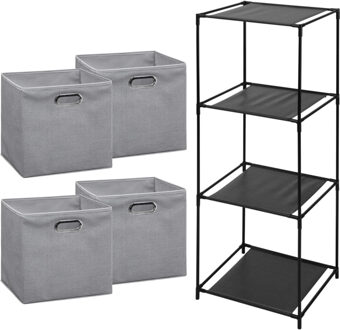 Storage Solutions Opbergrek Smartrack - met 4x mandjes stof - grijs - 34 x 104 cm - Opbergkastjes