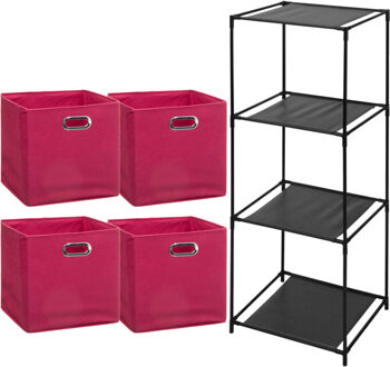 Storage Solutions Opbergrek Smartrack - met 4x mandjes stof - roze - 34 x 104 cm - Opbergkastjes