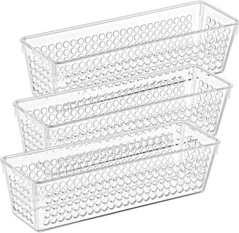 Storage Solutions Organizer/opbergmandje - 3x - kunststof - transparant - 0.8L - 23 x 7.5 x 6 cm