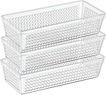 Storage Solutions Organizer/opbergmandje - 3x - kunststof - transparant - 1.9L - 26 x 11 x 6 cm