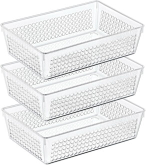 Storage Solutions Organizer/opbergmandje - 3x - kunststof - transparant - 2.3L - 23 x 15 x 6 cm