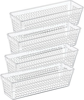 Storage Solutions Organizer/opbergmandje - 4x - kunststof - transparant - 0.8L - 23 x 7.5 x 6 cm