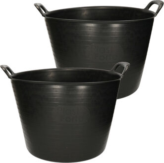 Storage Solutions Plasticforte Flexibele kuip emmer - 2x stuks - wasmand - rond - zwart - 42 liter - Opbergmanden