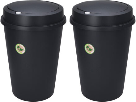 Storage Solutions Prullenbak/afvalemmer - 2x - 47L - gerecycled kunststof - zwart
