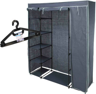 Storage Solutions Set van mobiele kledingkast met kledinghangers - opvouwbaar - grijs - Campingkledingkasten