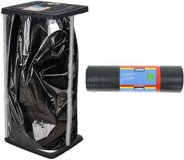 Storage Solutions Staande vuilniszakhouder prullenbak zwart 60L incl. 12x vuilniszakken