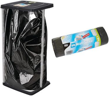 Storage Solutions Staande vuilniszakhouder prullenbak zwart 60L incl. 20x vuilniszakken