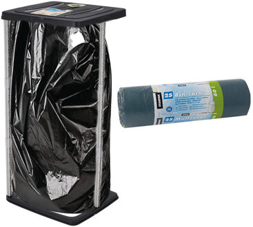 Storage Solutions Staande vuilniszakhouder prullenbak zwart 60L incl. 25x vuilniszakken