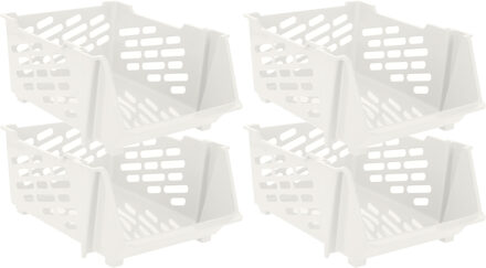 Storage Solutions Stapelbare opbergmand - 4x - Wit - 29 liter - kunststof - 44 x 34 x 20 cm