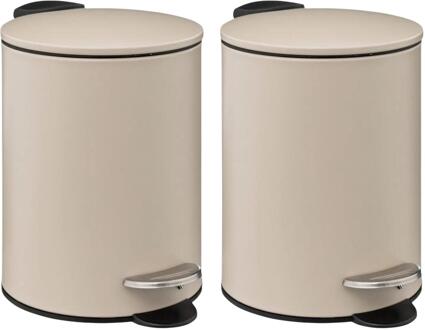 Storage Solutions Storage Soltions kleine pedaalemmer - 2x - metaal - beige - 3 liter - 16 x 25 cm - Badkamer/toilet