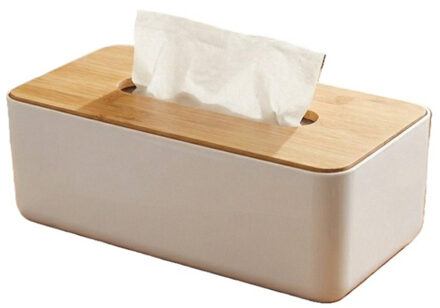 Storage Solutions Tissuedoos - rechthoekig - kunststof - bamboe bovenkant - 26 x 13 cm