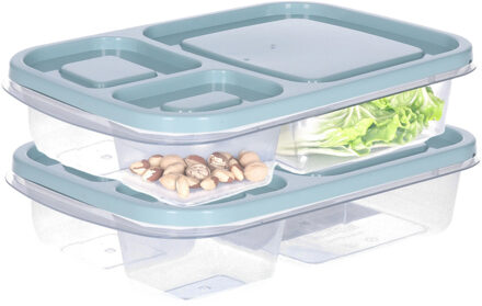 Storage Solutions Vershoudbakje/lunchbox - 2x - luchtdicht - 3 vakjes - lichtgroen - kunststof - broodtrommel - 24 x 1