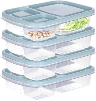 Storage Solutions Vershoudbakje/lunchbox - 4x - luchtdicht - 3 vakjes - lichtgroen - kunststof - broodtrommel - 24 x 1