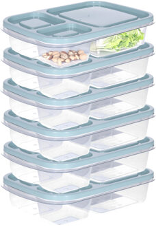 Storage Solutions Vershoudbakje/lunchbox - 6x - luchtdicht - 3 vakjes - lichtgroen - kunststof - broodtrommel - 24 x 1