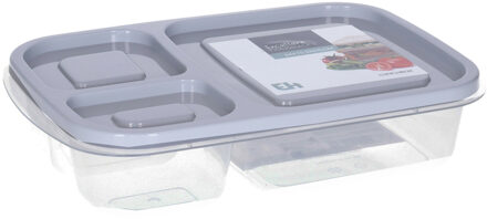 Storage Solutions Vershoudbakje/lunchbox - luchtdicht - 3 vakjes - lichtgrijs - kunststof - broodtrommel -24 x 15 x 5